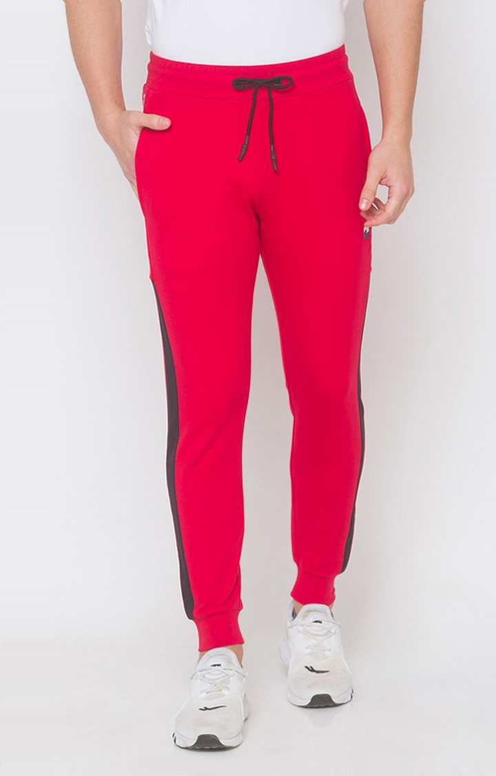 Men's Red Cotton Blend Solid Casual Joggers