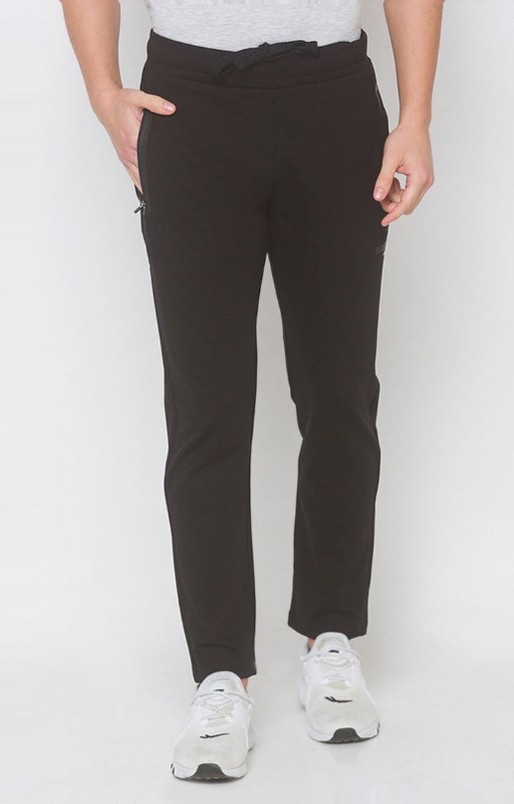 spykar | Men's Black Cotton Blend Solid Trackpants