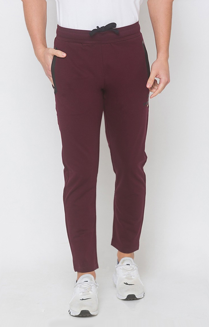 Men's Red Cotton Blend Solid Trackpants