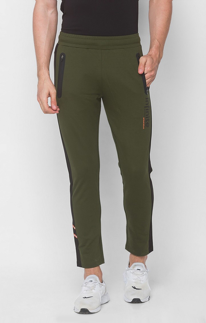 spykar | Men's Green Cotton Blend Solid Trackpants