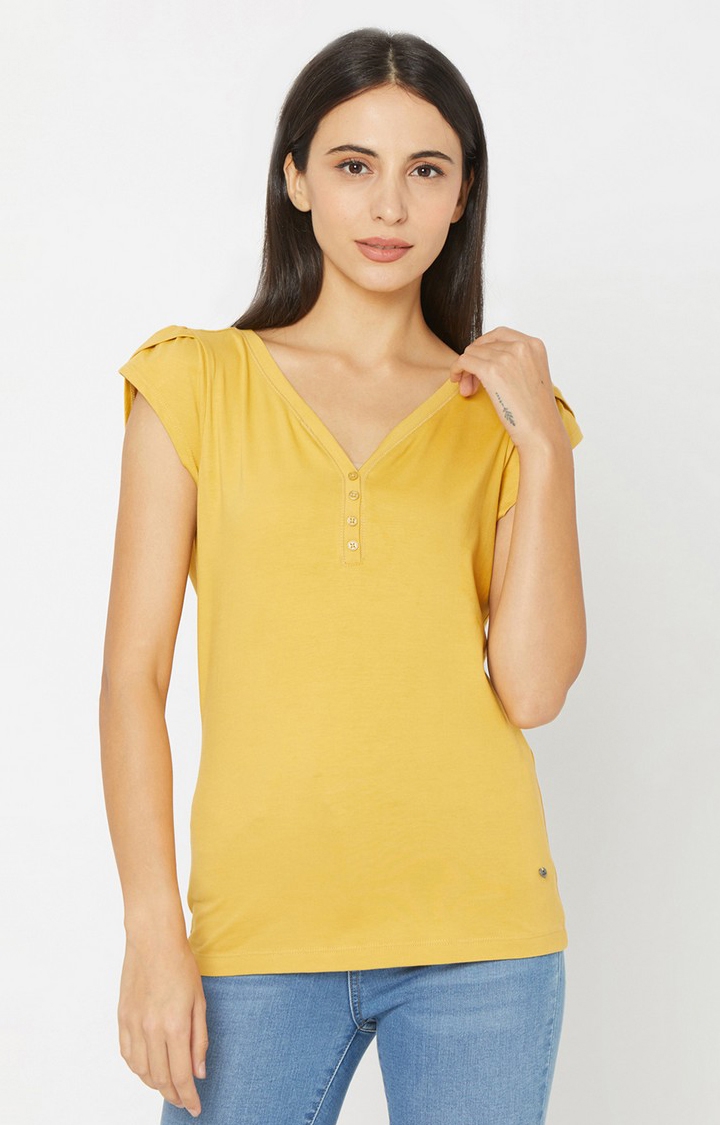 Spykar | Spykar Yellow Cotton T-Shirts (Regular )