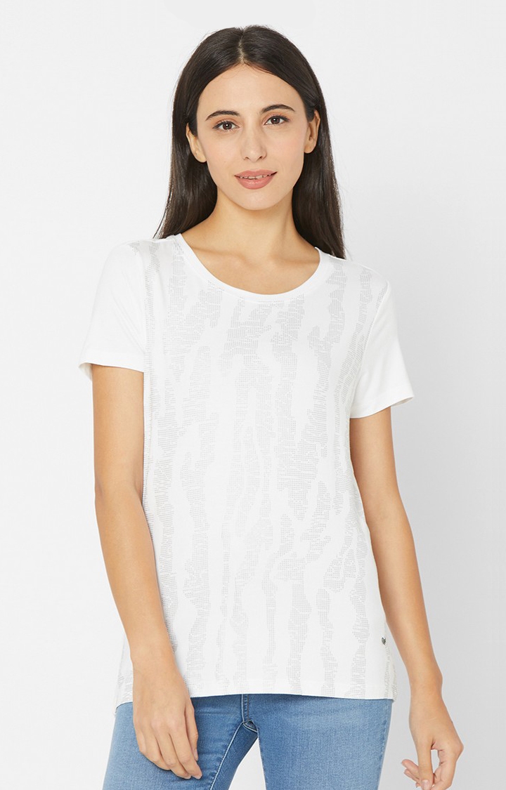 Spykar White Cotton T-Shirts (Regular )