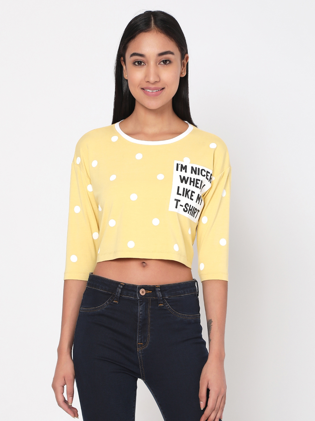 Spykar | Spykar Yellow Cotton T-Shirts (Crop)