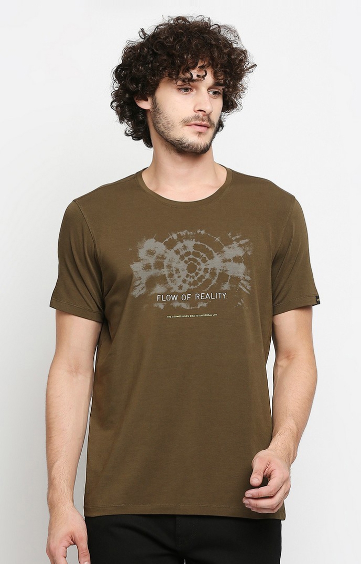 Spykar | Spykar Brown Cotton Slim Fit T-Shirt For Men