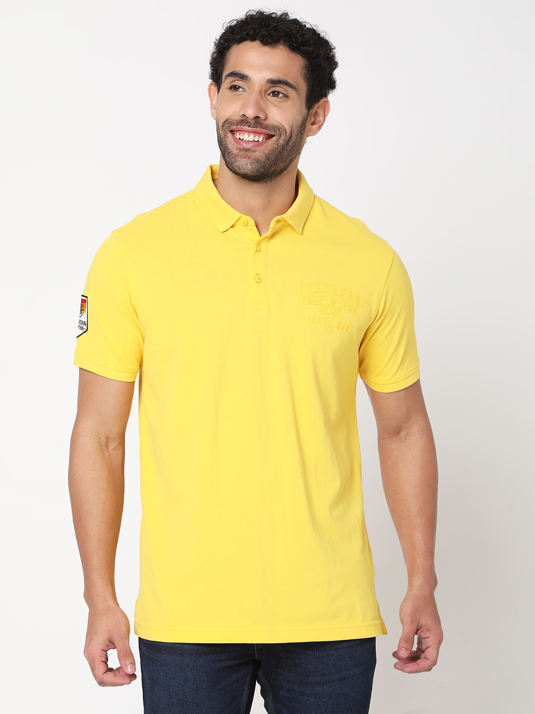 Spykar | Spykar Men Yellow Cotton Slim Fit Half Sleeve Polo Tshirt