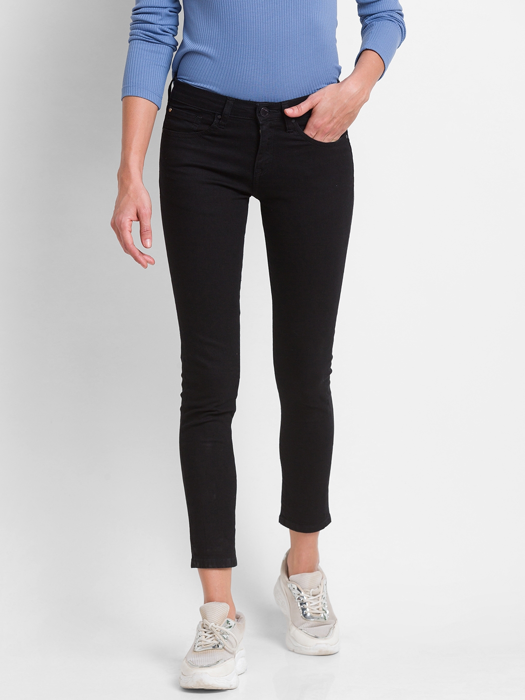 Women's Black Lycra Solid Skinny Jeans