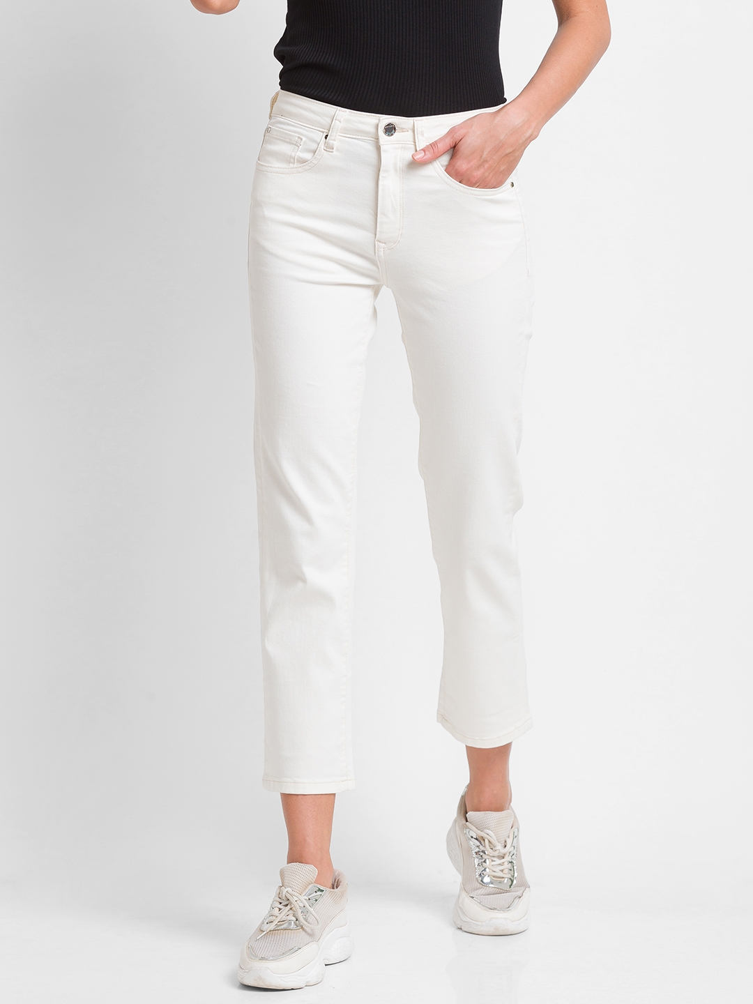 Women's White Lycra Solid Slim Jeans