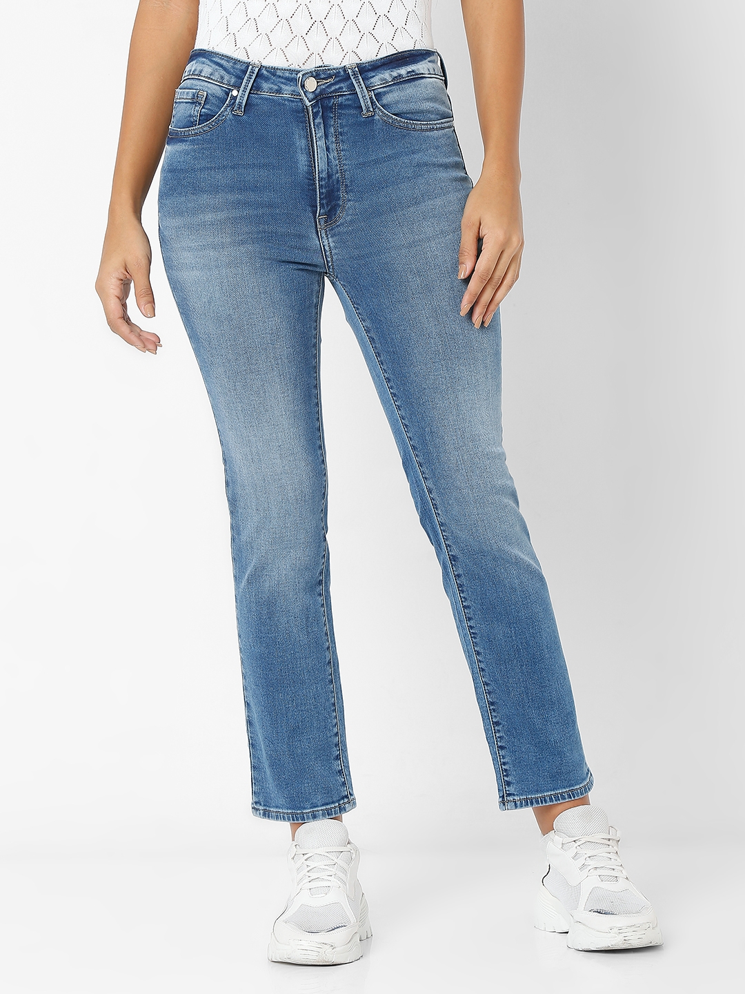 Women's Blue Cotton Solid Slim Jeans