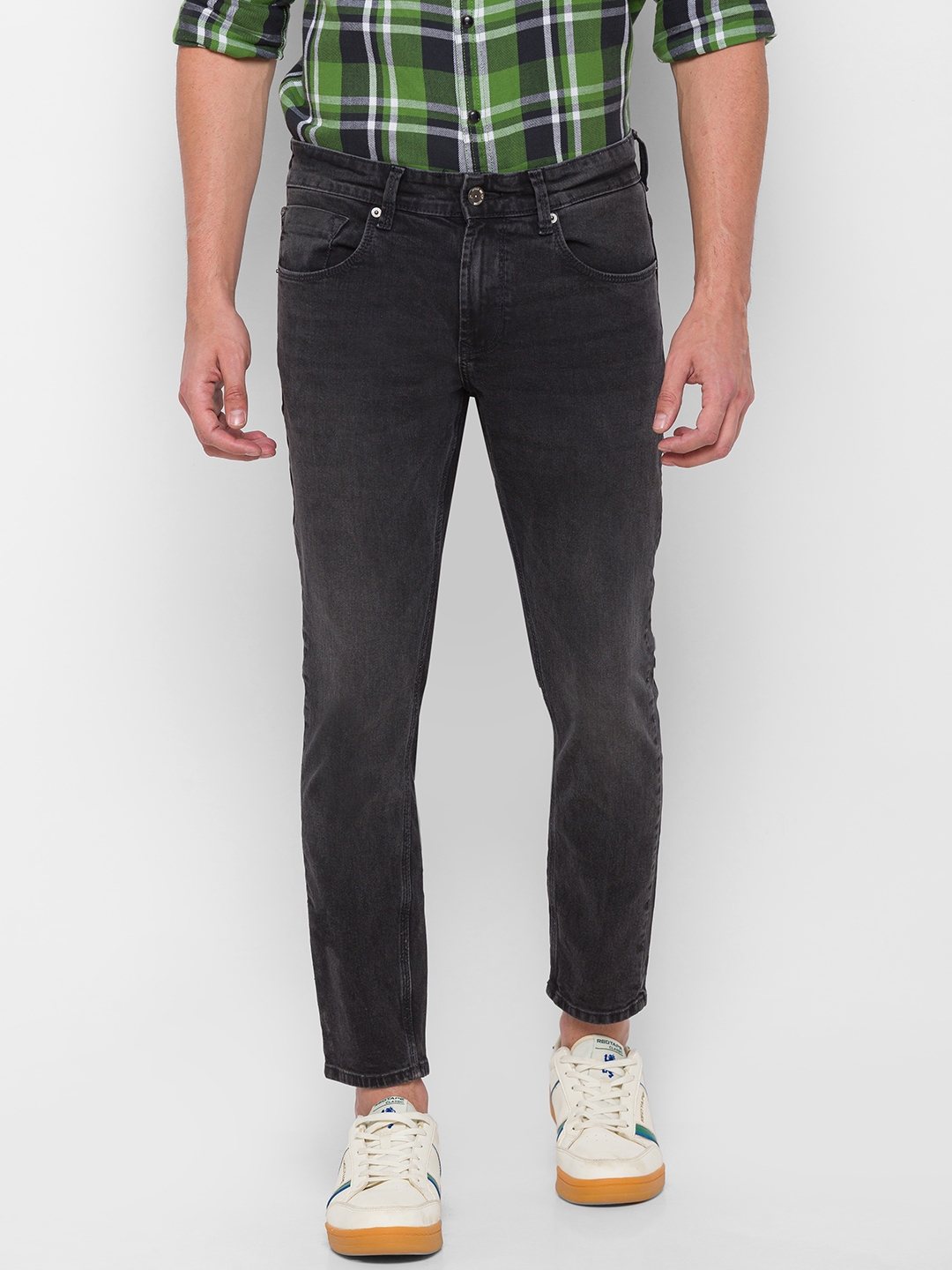 Spykar | Spykar Black Cotton Slim Fit Tapered Ankle length Jeans For Men