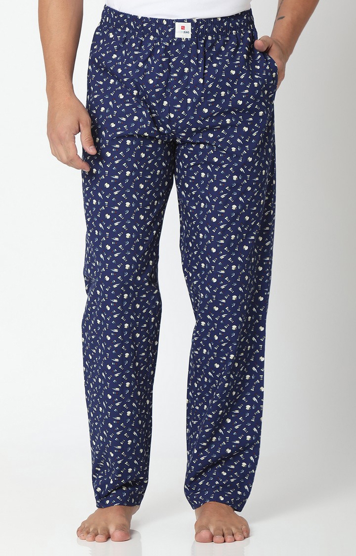 Underjeans By Spykar Men Navy Blue Cotton Printed Pyjama