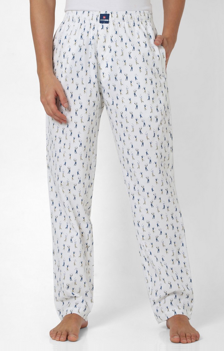 Underjeans By Spykar White Cotton Regular Fit Men Pyjamas