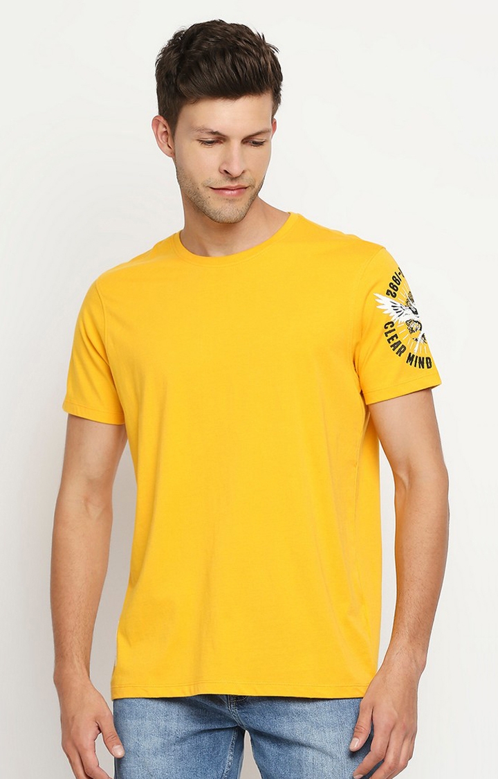 Spykar Yellow Cotton T-Shirts