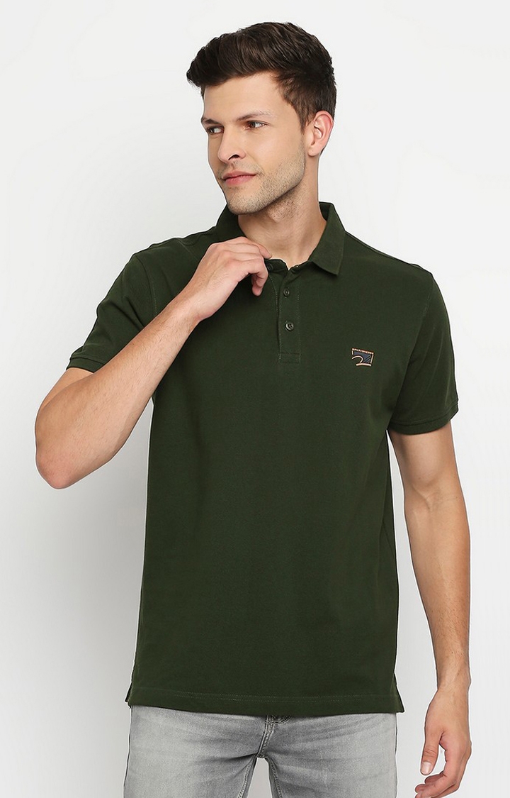 spykar | Spykar Green Cotton Printed Half Sleeve Polo T-Shirt