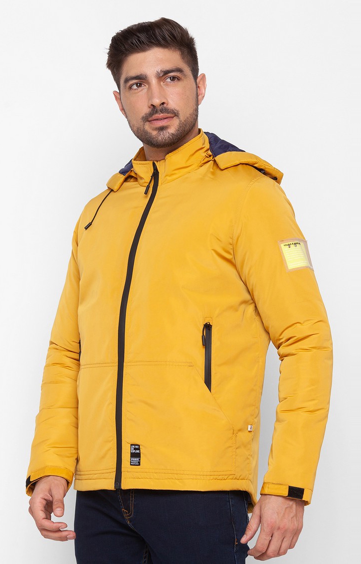 Spykar Chrome Yellow Polyester Full Sleeve Bomber Jackets For Men
