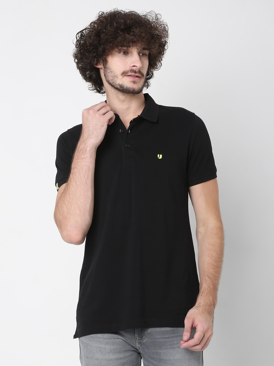 Spykar | Underjeans by Spykar Black Cotton Slim Fit Polo T-shirt For Men