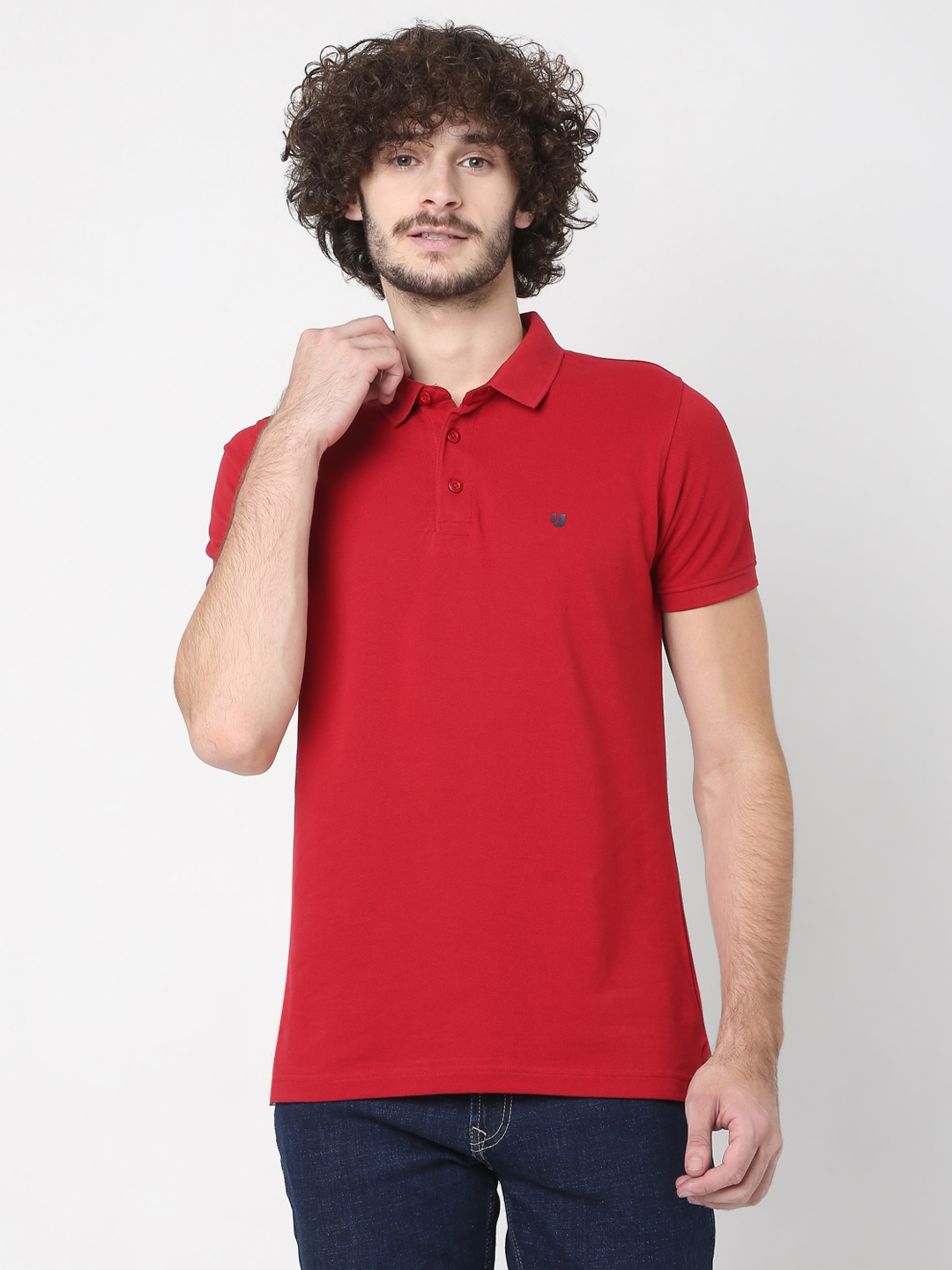 Spykar | Underjeans by Spykar Red Cotton Slim Fit Polo T-shirt For Men