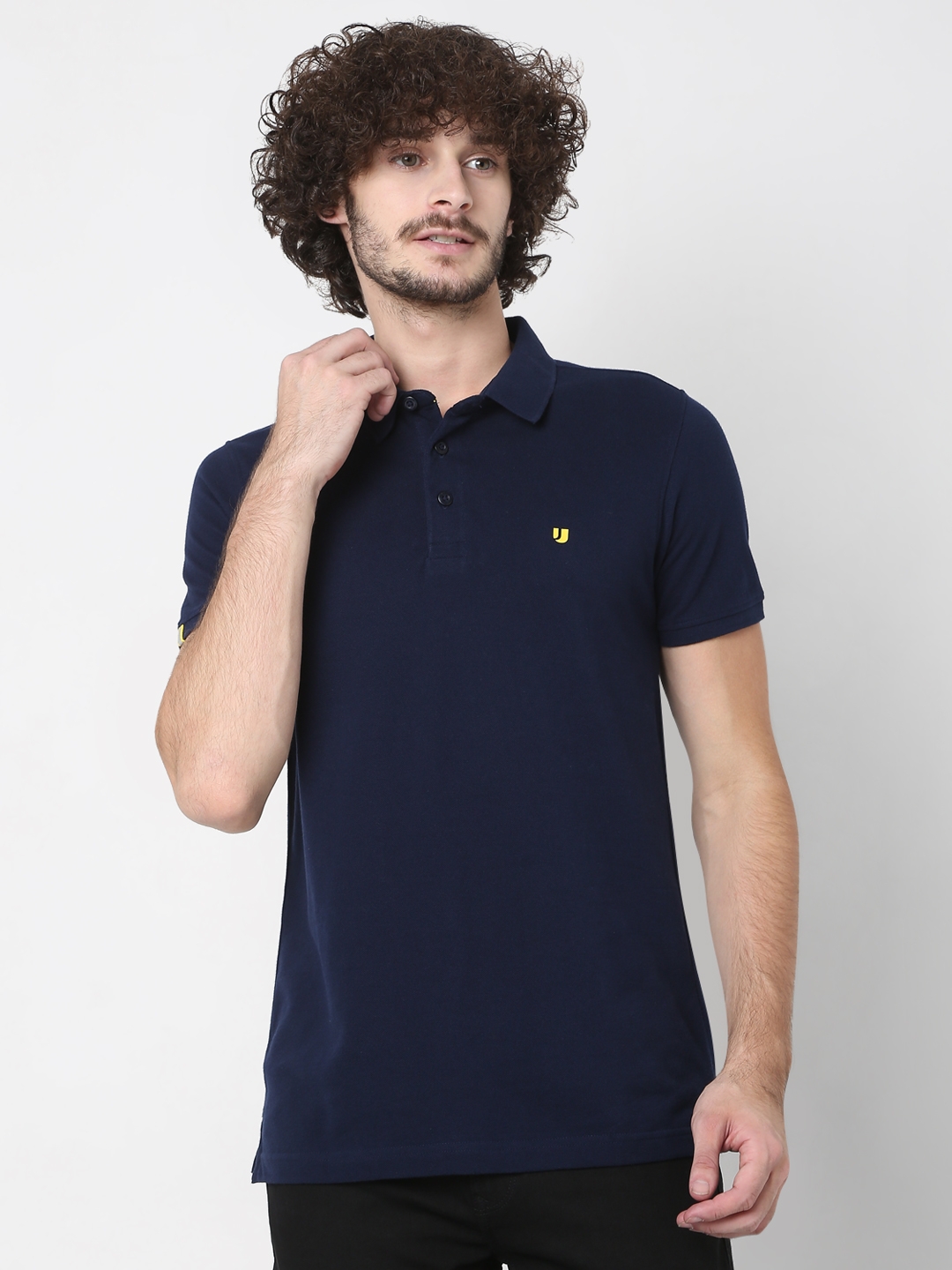 Spykar | Underjeans by Spykar Blue Cotton Slim Fit Polo T-shirt For Men