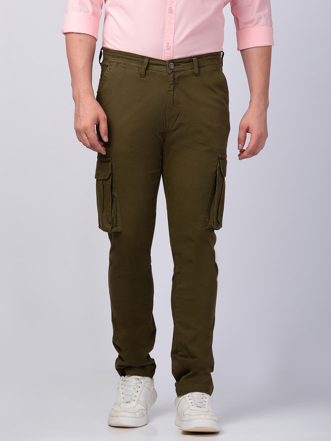 spykar | Men's Green Cotton Solid Trousers