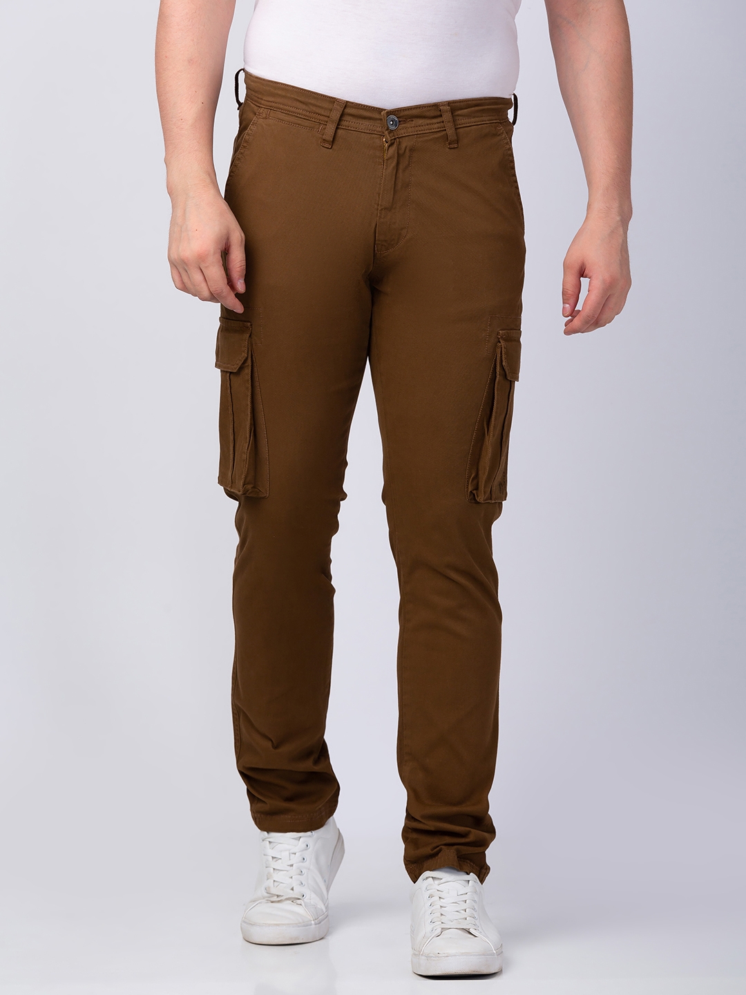spykar | Men's Brown Cotton Solid Trousers