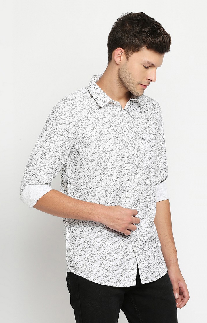 Men's White Cotton Printed Casual Shirts