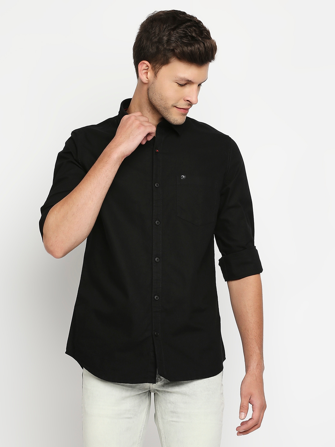 Spykar | Spykar Men Black Slim Fit Full Sleeve Solid Shirt