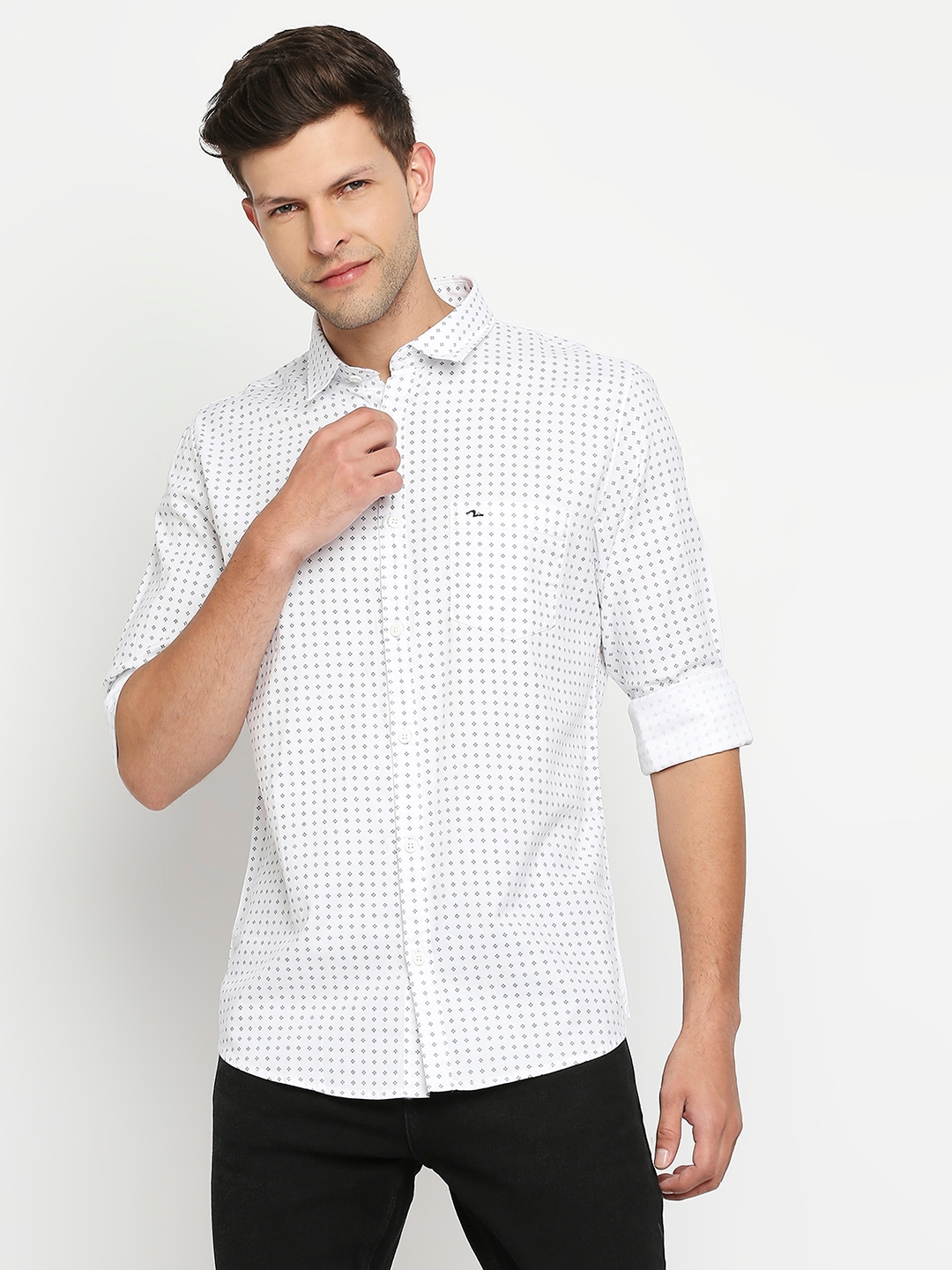 Spykar | Spykar Men White Slim Fit Full Sleeve Checkered Shirt