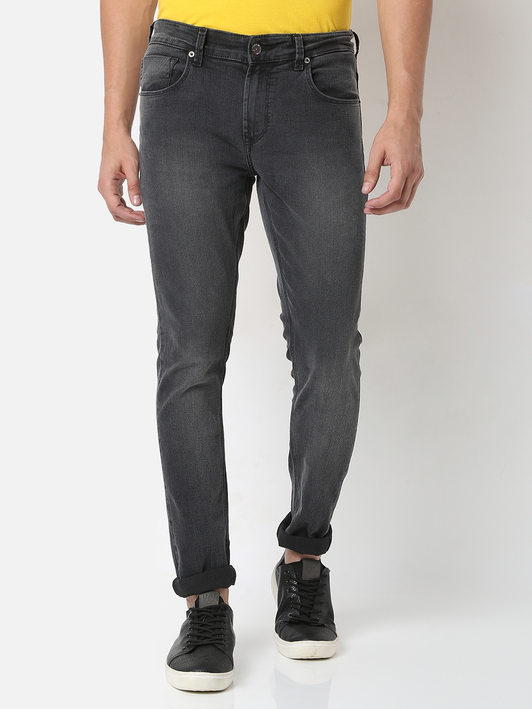 Spykar | Spykar Grey Cotton Super Skinny Fit Tapered Ankle length Jeans For Men