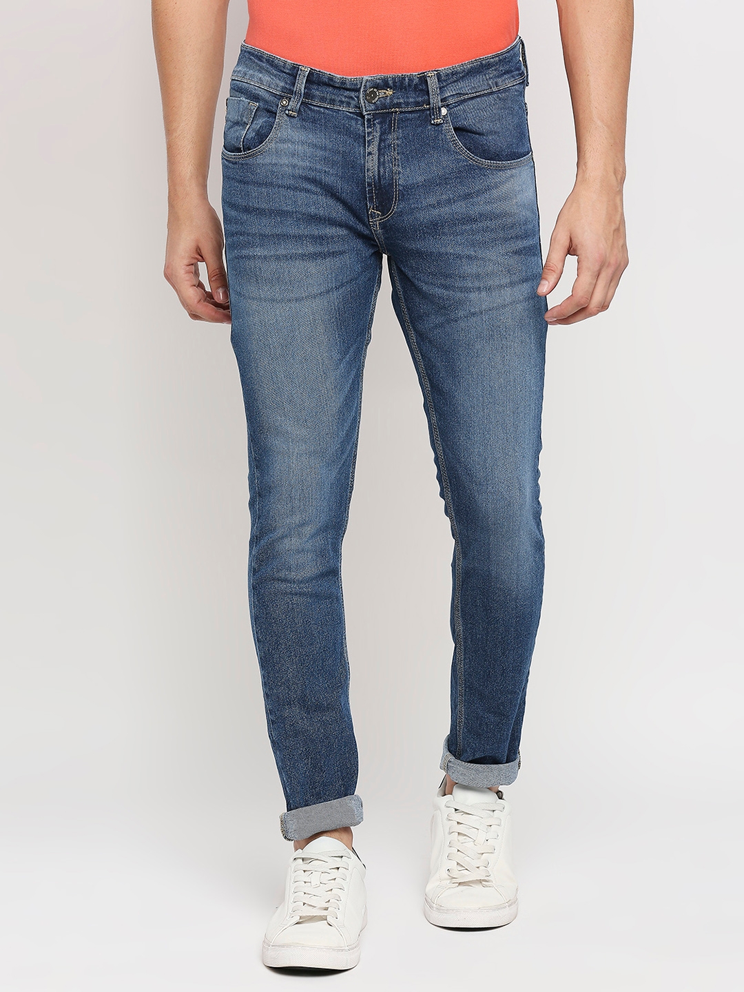 Spykar | Spykar Blue Super Slim Fit Ankle Length Jeans For Men