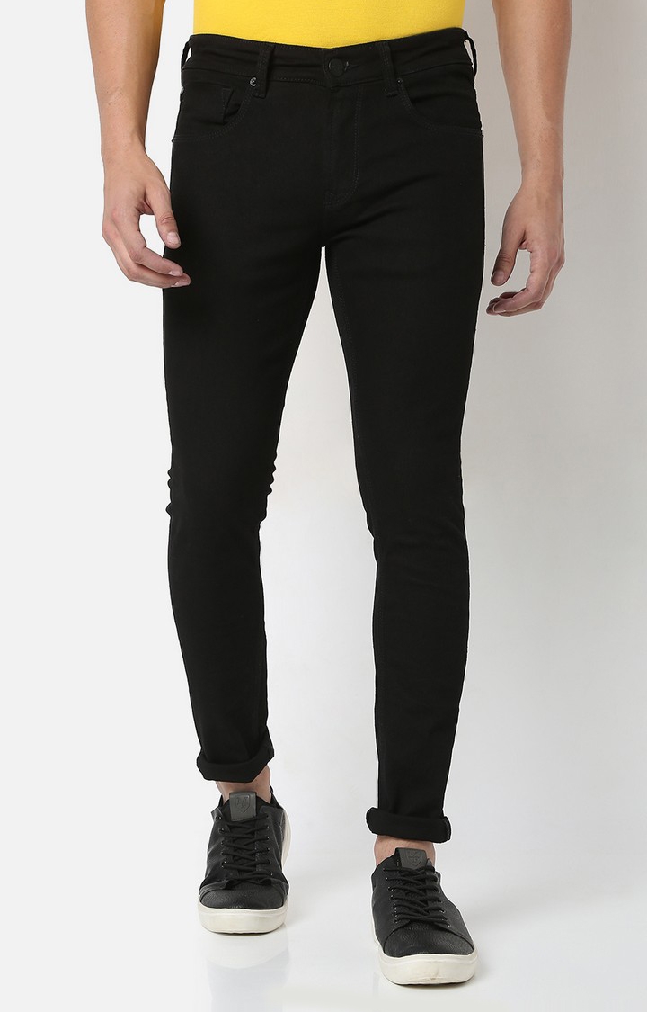 Men's Black Cotton Solid Slim Jeans