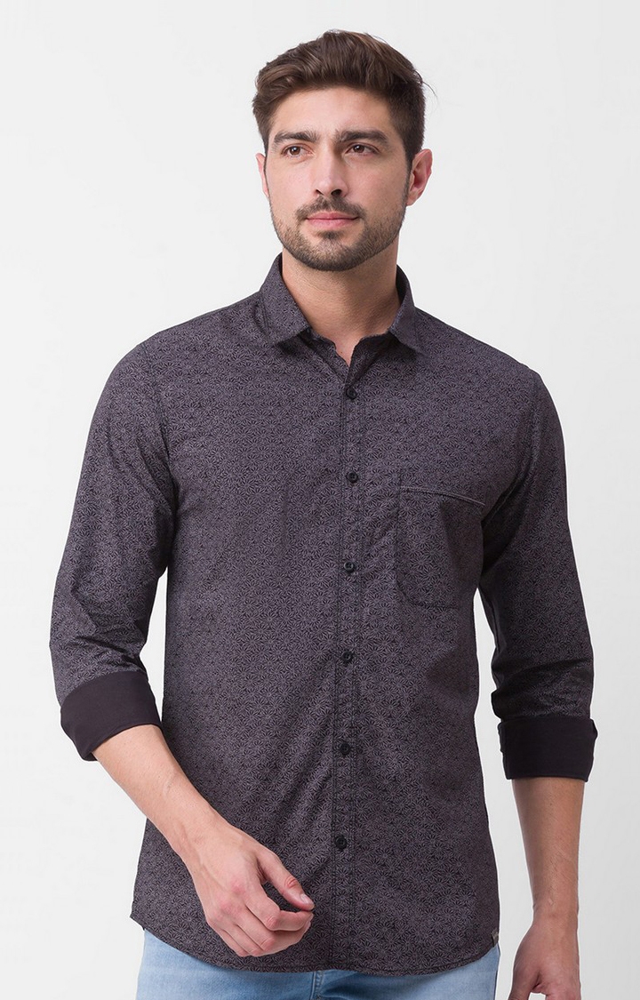 Men's Black Cotton Printed Casual Shirts