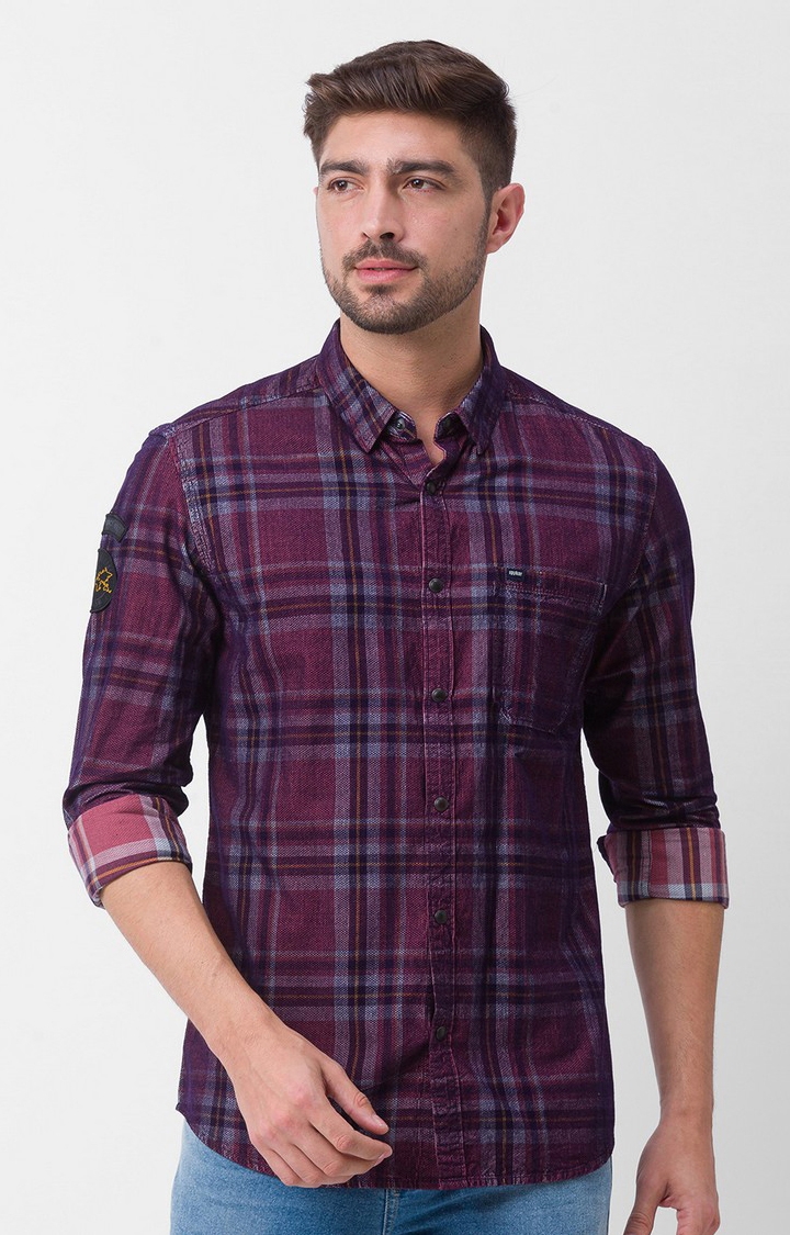 Men's Pink Cotton Checked Casual Shirts