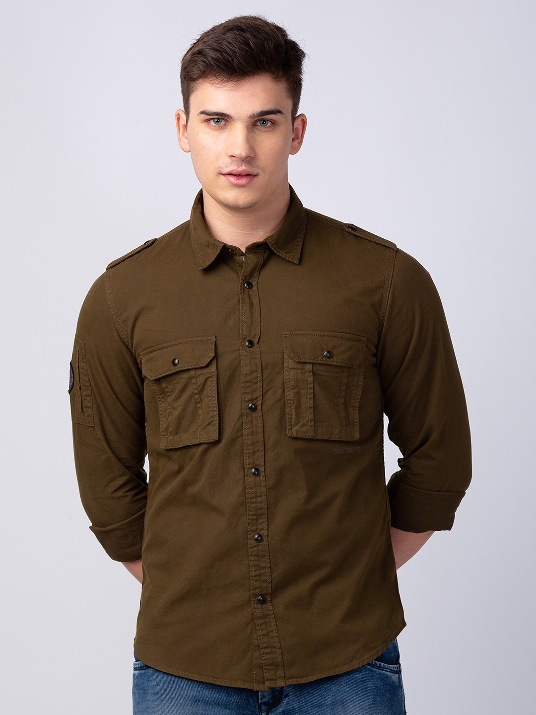 spykar | Men's Brown Cotton Solid Casual Shirts