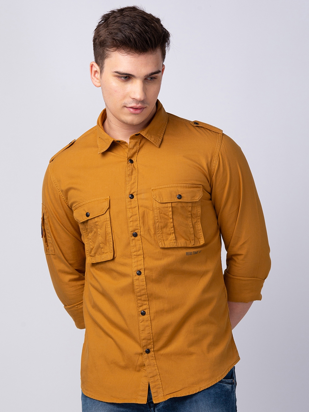 Spykar Brown Cotton Full Sleeve Plain Shirt For Men