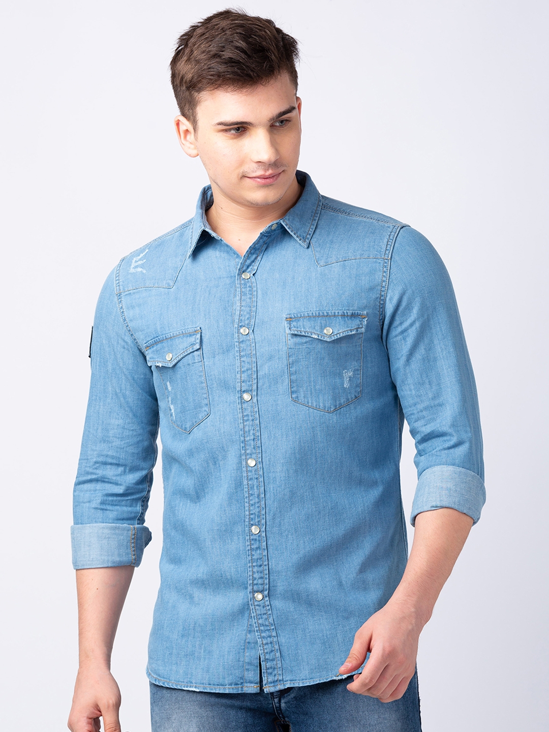 spykar | Men's Blue Cotton Solid Casual Shirts