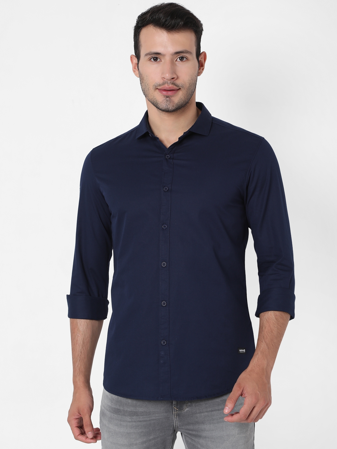 Spykar | Spykar Navy Cotton Slim Fit Shirts