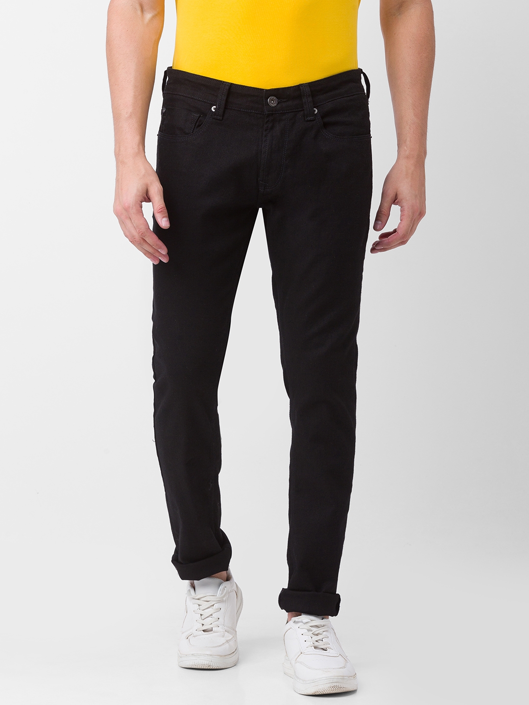 Spykar | Spykar Black Cotton Slim Fit Narrow Length Jeans For Men (Skinny)