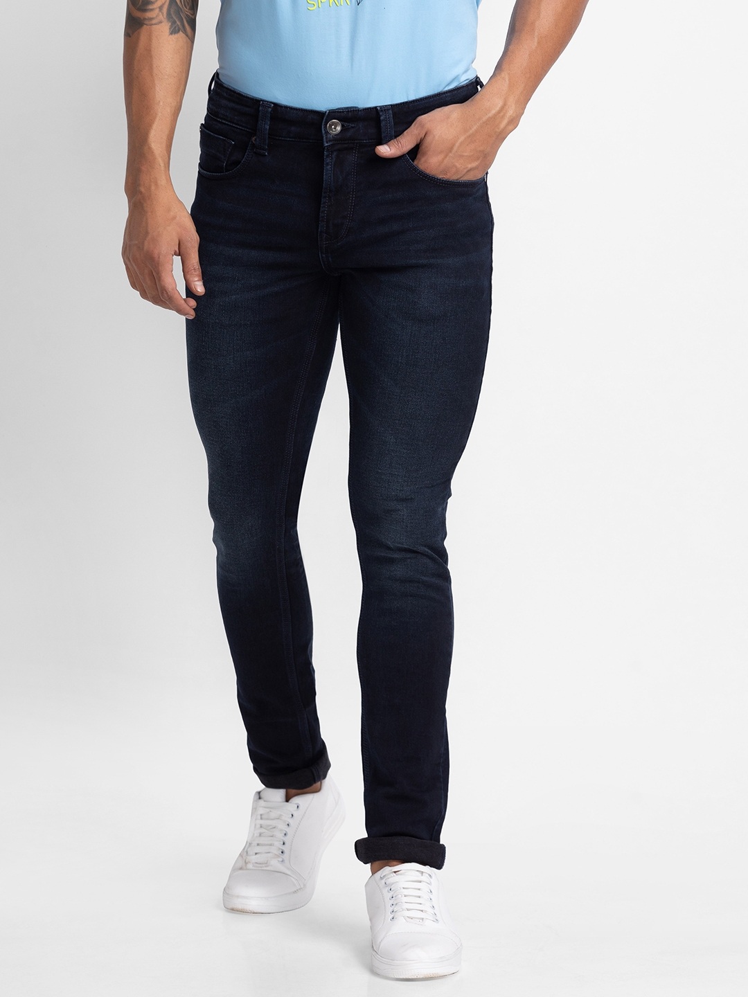 Spykar | Spykar Blue Indigo Cotton Slim Fit Narrow Length Jeans For Men (Skinny)