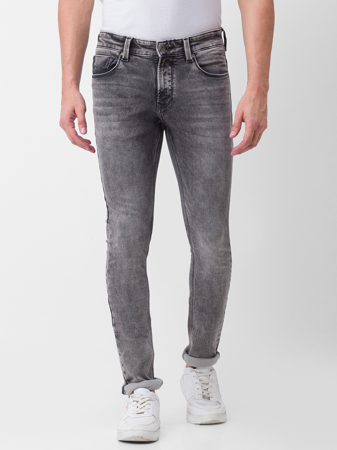Spykar | Spykar Grey Cotton Super Skinny Tapered Length Jeans