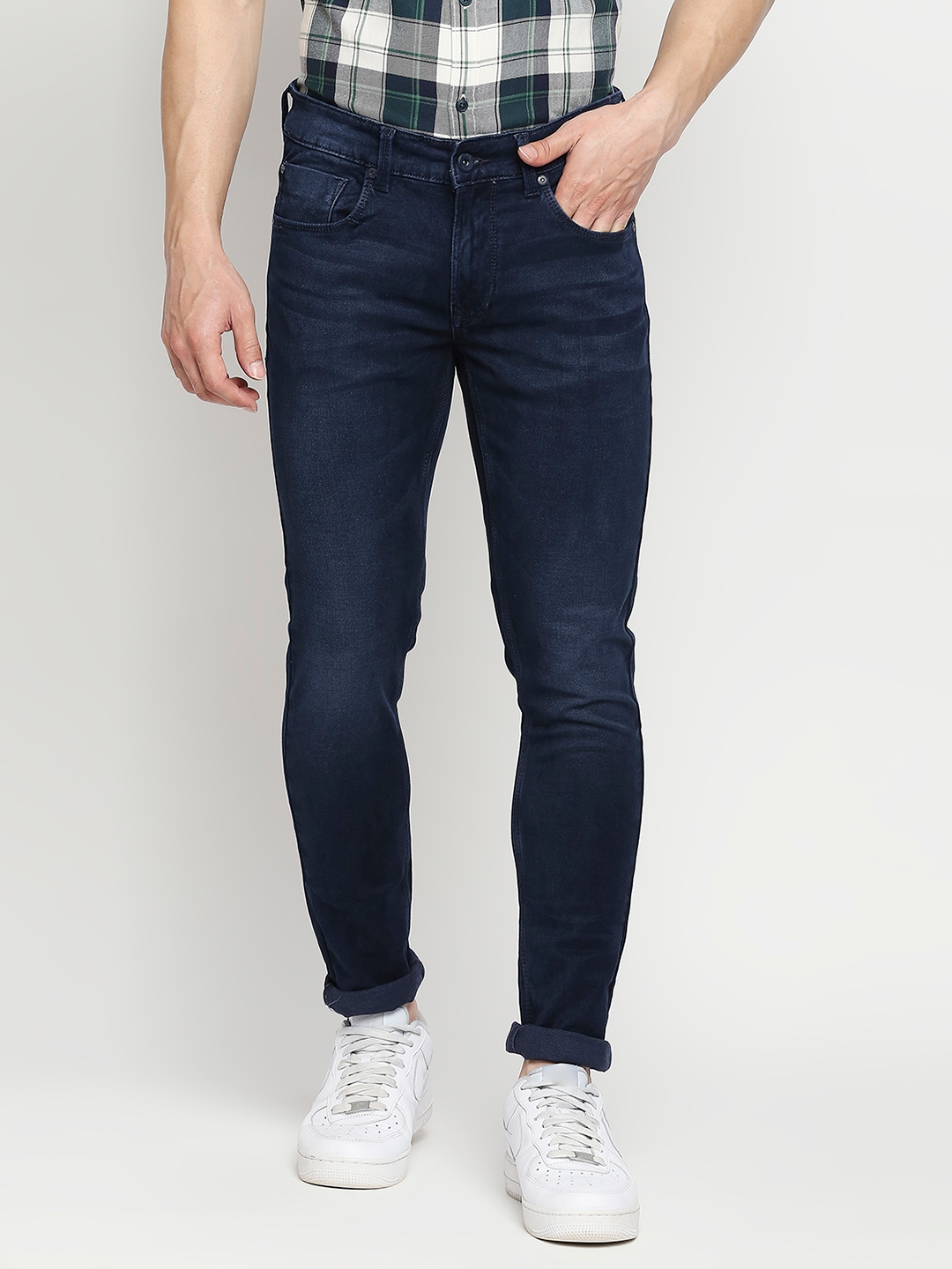 Men's Blue Cotton Solid Jeans