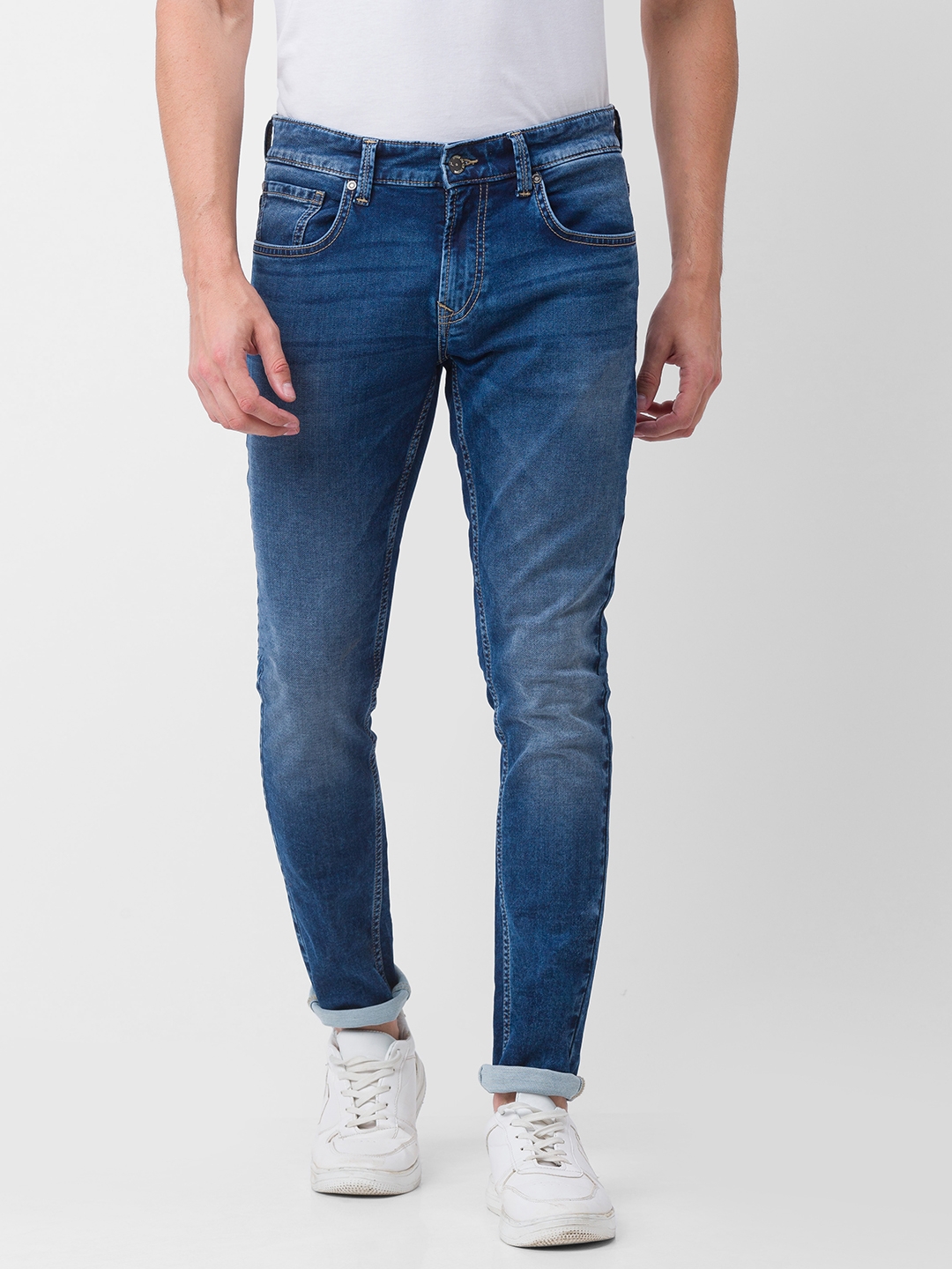 Spykar | Spykar Blue Cotton Super Skinny Tapered Length Jeans