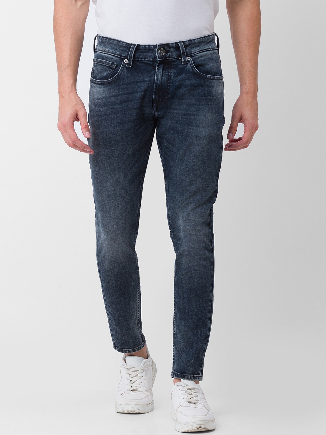 Spykar | Spykar Black Cotton Slim Fit Tapered Length Jeans