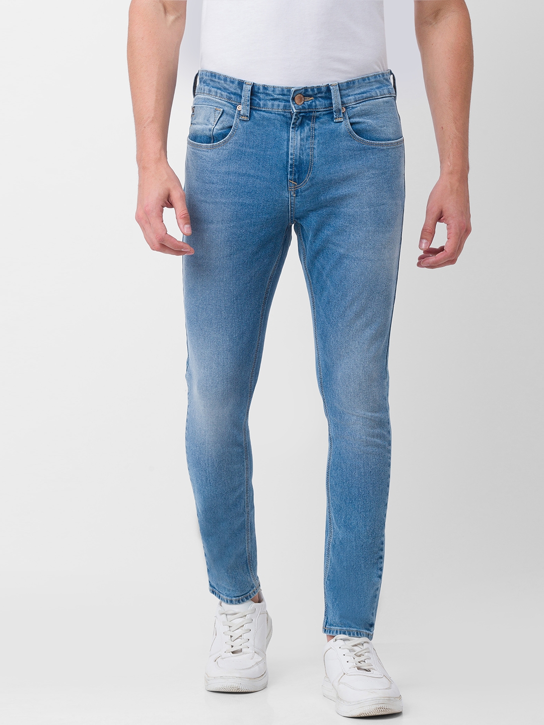 Spykar | Spykar Mid Blue Cotton Slim Fit Tapered Length Jeans For Men (Kano)
