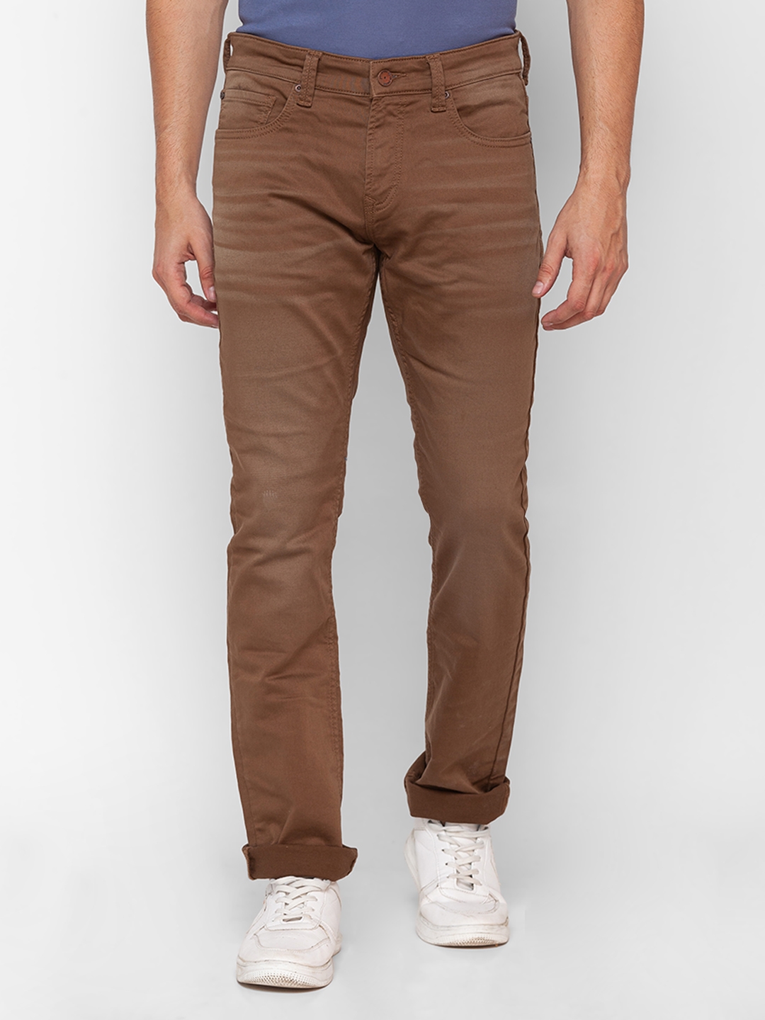 Spykar | Spykar Coffee Brown Cotton Tapered Fit Narrow Length Jeans For Men (Rover)