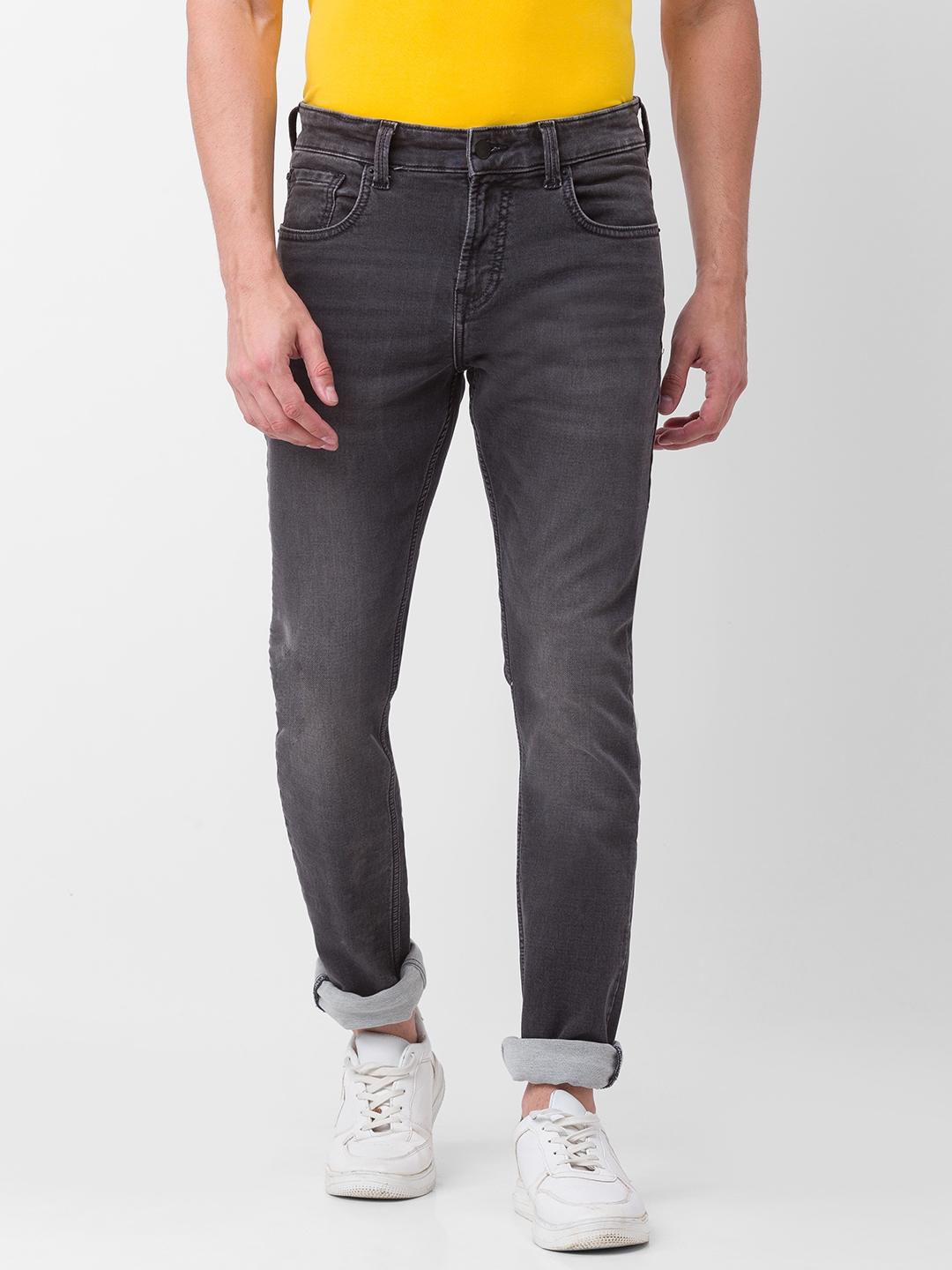 Spykar | Spykar Grey Cotton Regular Fit Narrow Length Jeans