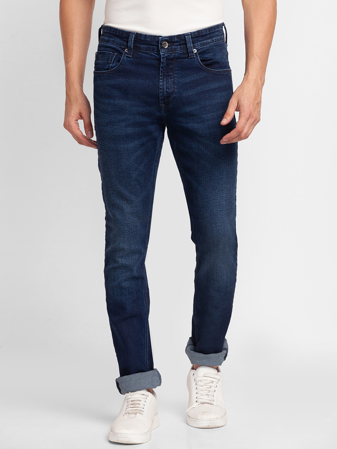 Spykar | Spykar Dark Blue Cotton Regular Fit Narrow Length Jeans For Men (Rover)
