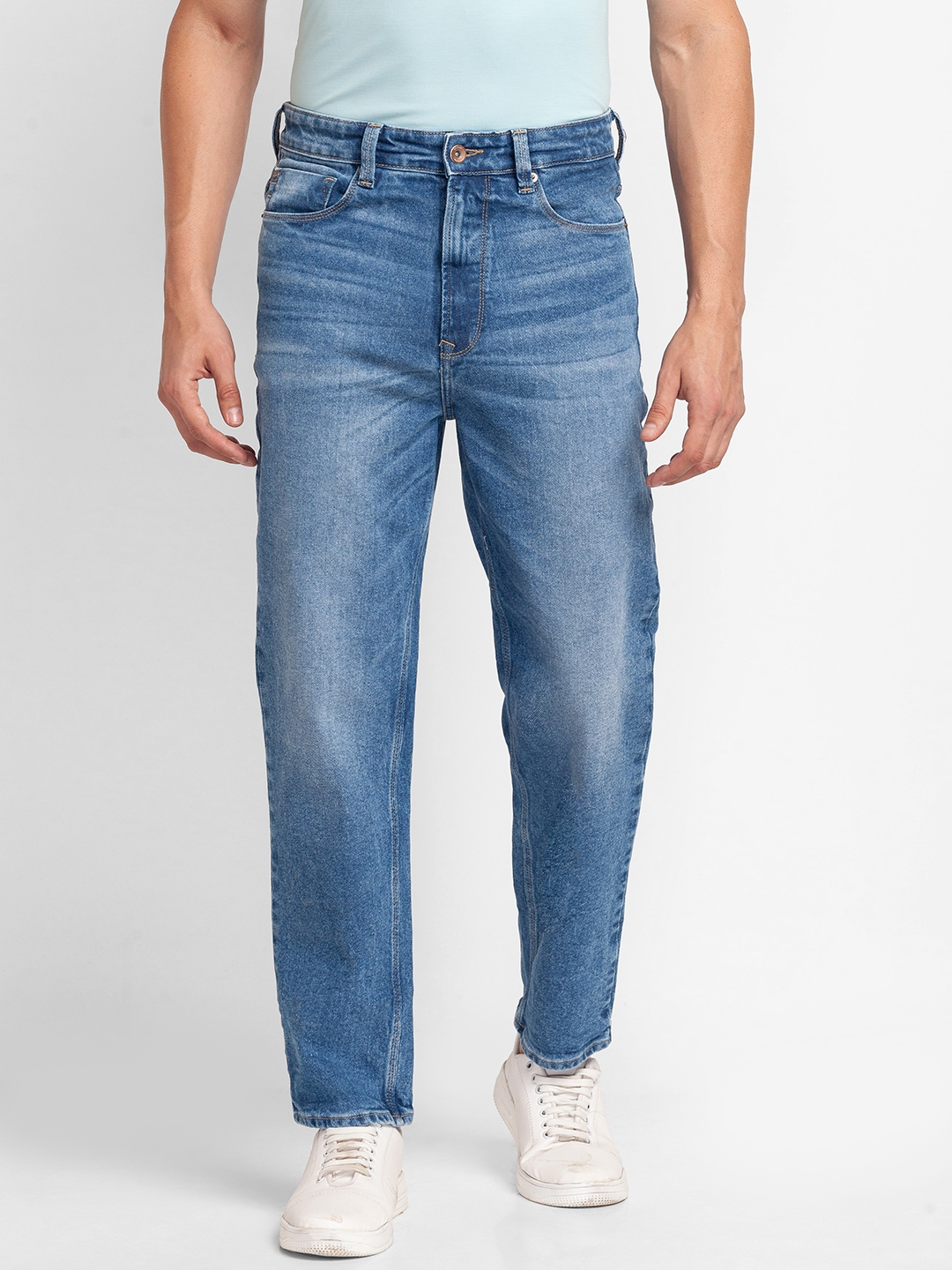 Spykar | Spykar Mid Blue Cotton Loose Fit Regular Length Jeans For Men (Renato)