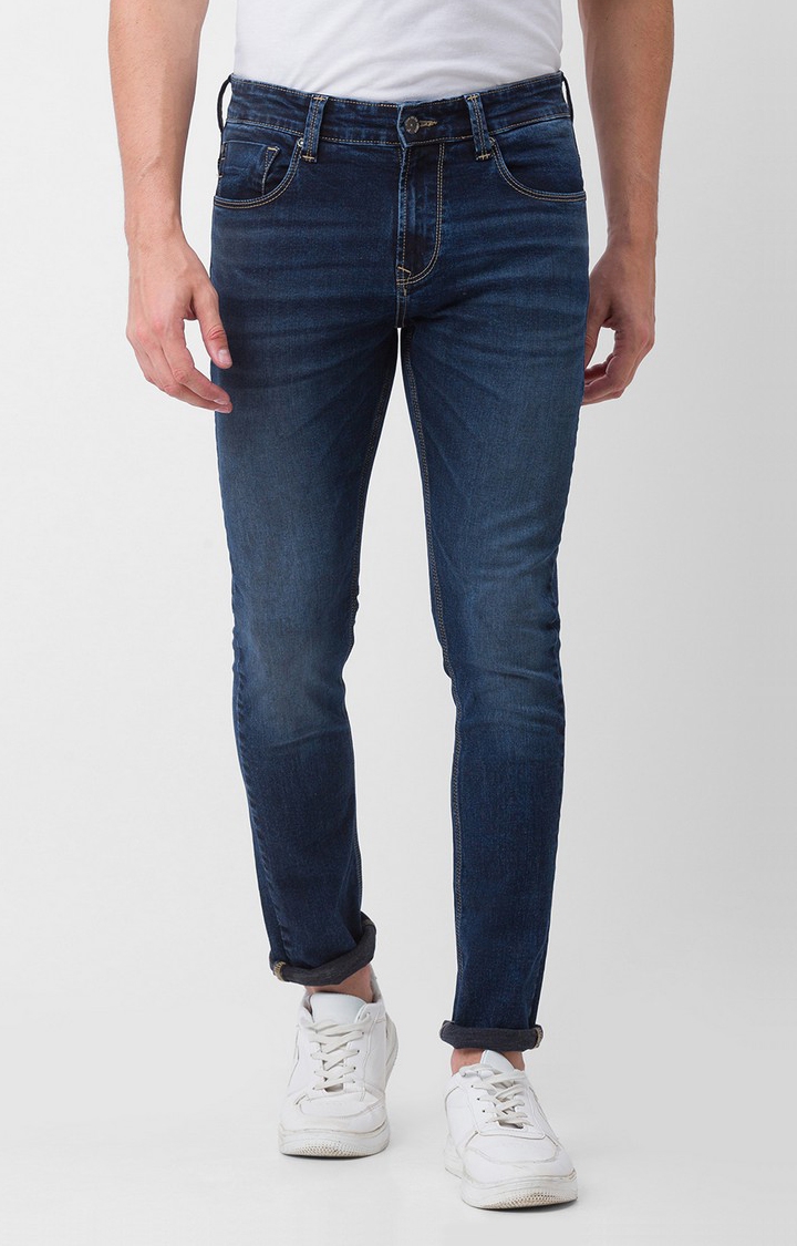 Spykar | Spykar Mid Blue Cotton Super Slim Fit Tapered Length Jeans For Men (Super Skinny)