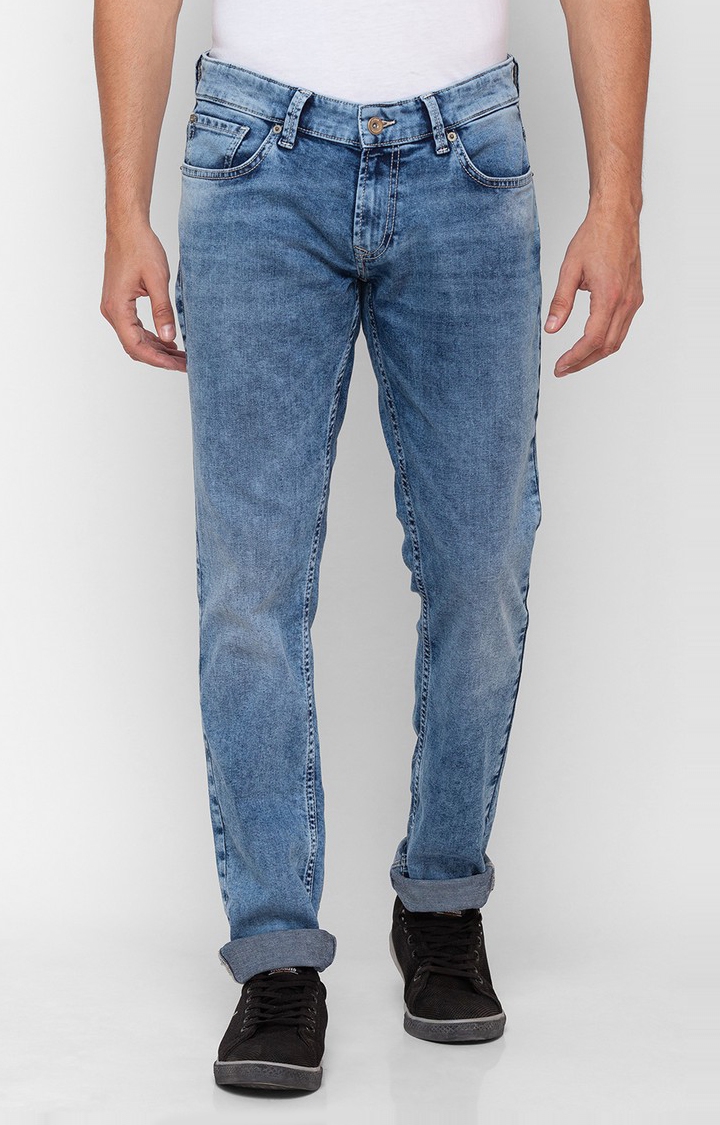 Men's Blue Cotton Solid Straight Jeans