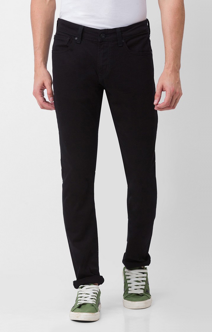 Men's Black Cotton Solid Skinny Jeans