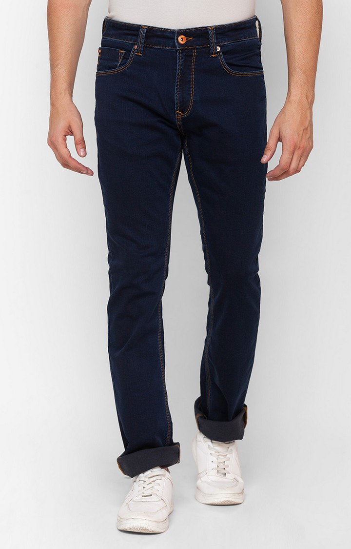 Spykar Blue Cotton Comfort Fit Straight Length Jeans